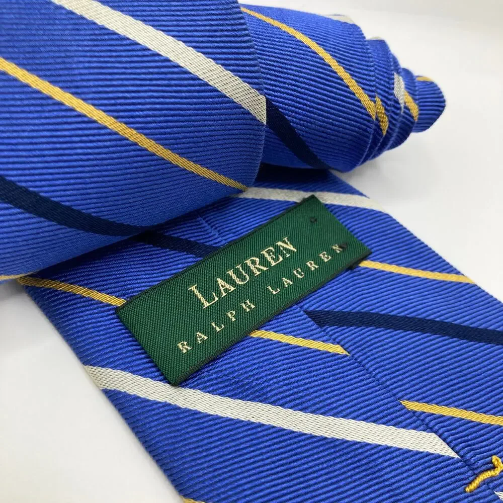 Lauren Ralph Lauren 100% Silk Blue Striped Repp Tie Regimental Preppy Gift